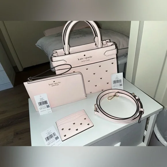 Kate Space Staci Heart Studded Satchel Bag with Cardholder and Wristlet - Picture 16 of 16